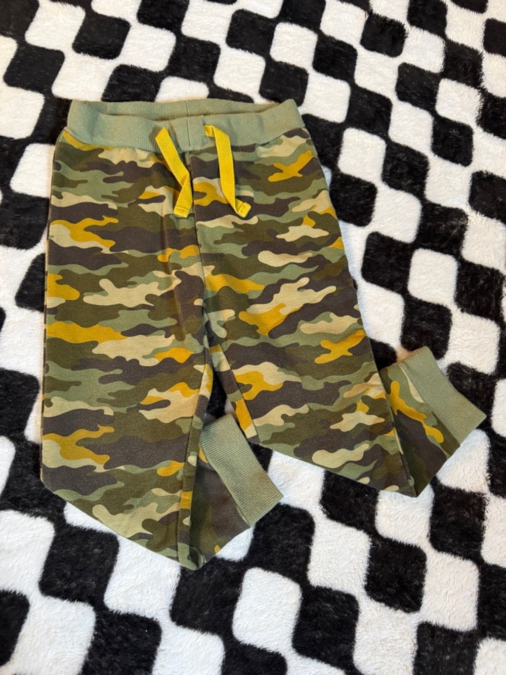 Kids Camo Jogger Pants with Yellow Drawstring